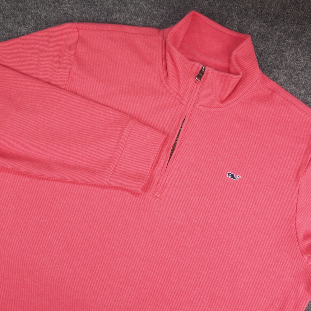 Vineyard Vines 1/4 Zip Pullover Mens XL Pink Striped Shep Shirt Preppy Coastal